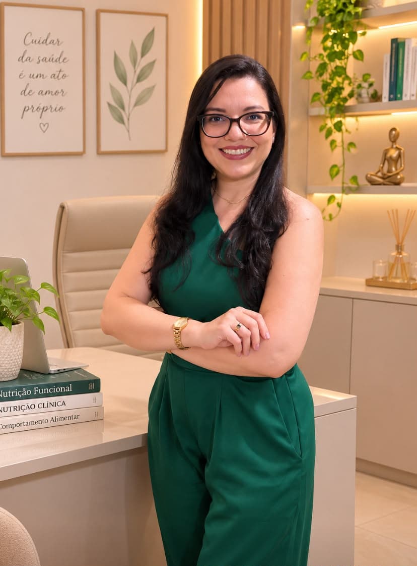 Nutricionista Martha Maciel sorrindo em seu consultório